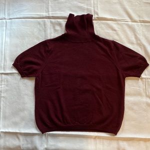 100% Merino Wool Turtleneck Sweater Short sleeved Burgundy Size XL